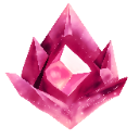 A glowing pink crystal with sharp facets and sparkling light effects.