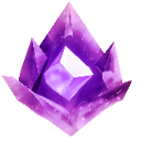 A sharp-edged purple crystal glowing with a bright white center.