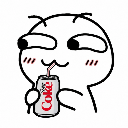 A simple white line-art character with a smug expression drinking from a soda can with a straw.
