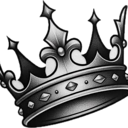 A stylized grayscale crown with sharp points and jeweled accents.