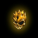 A golden skull with sharp, crown-like spikes and dark, hollow eye sockets.
