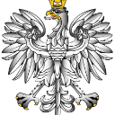 A silver heraldic eagle with a gold crown centered on a black background.
