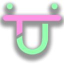 Abstract face emoji with a pink horizontal line above a green U-shaped mouth on a black background.