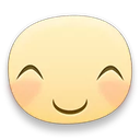 Round yellow face with closed smiling eyes and pink blushing cheeks.