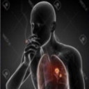 Human silhouette smoking a cigarette with glowing red lungs visible inside the chest cavity.