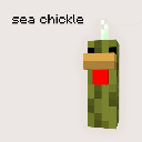 A pixelated green creature shaped like a pickle with a chicken head and red wattle.