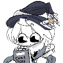 A stylized character with a wide, sinister grin writing intently in a small notebook.