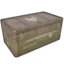 Wooden crate sitting on a dark background.