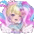 Anime girl with pastel hair and wings winking playfully.
