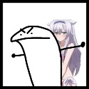 A simple stick figure with a smug expression standing in front of an anime girl.
