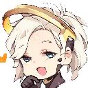 Anime girl with a golden halo and wide, happy eyes expressing love.