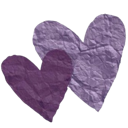 Two overlapping heart shapes with a crinkled purple paper texture.
