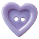 A purple heart-shaped sewing button with two holes in the center.