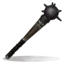 A metallic spiked mace weapon positioned diagonally against a blue background.