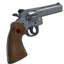 A pixelated revolver with a wooden grip pointing to the right.