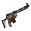 A pixelated firearm with heavy red and pink digital distortion artifacts.