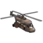 A small pixelated brown helicopter flying against a dark background.