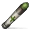 Syringe with a green cross symbol and red and blue lines.