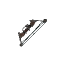 A pixelated brown recurve bow spinning in a continuous loop.