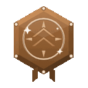 Bronze hexagonal badge with a central chevron symbol and small sparkles, rendered in pixel art style.