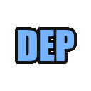 The letters DEP repeated four times in a light blue font with a thick black outline.