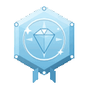 Blue hexagonal badge with a sparkling diamond icon in the center.