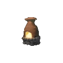 Furnace with a glowing yellow fire inside, rendered in a pixel art style.