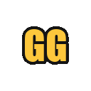 The letters GG in bold yellow block font with a thick black outline.