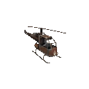 A small, brown, low-poly helicopter flying towards the right.