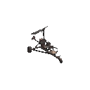A small pixelated flying machine moving through the air.