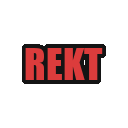 Text reading REKT in bold red block letters with a black outline.