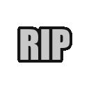 RIP text in bold gray block letters with a thick black outline.