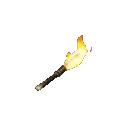 A pixel art torch with a bright yellow and orange flame flickering at the top.