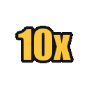 The text 10x written in bold yellow font with a thick black outline.
