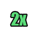 The text 2x written in a bold green font with a thick black outline.