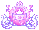 A pink and purple pixel art carriage decorated with hearts and sparkles.