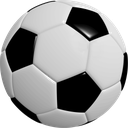 Soccer ball with a standard black and white pentagonal pattern.