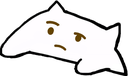 A white blob character with brown eyes and a frown looking skeptically to the side.