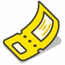 A stylized yellow paper ticket with a perforated edge and a white rectangular section.