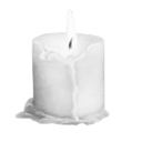 Candle with a bright flickering flame set against a solid black background.