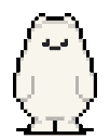 A small white pixel creature with a simple smile standing in a row.