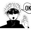 Anime character wearing a blindfold making an OK hand gesture with a speech bubble saying OK.