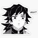 Giyu Tomioka with a deadpan expression and a speech bubble that says WHY.