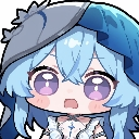 Chibi anime girl with blue hair and a hood looking shocked with wide purple eyes.