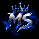 Letters MS in a metallic font topped with a glowing crown and surrounded by a blue energy effect.