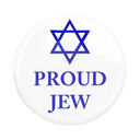 Star of David symbol above the text Proud Jew on a white circular badge.