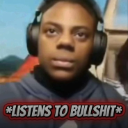 A man wearing headphones stares blankly with a red banner at the bottom that reads *LISTENS TO BULLSHIT*.
