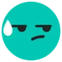 A teal circular face giving a side-eye glance with a white sweat drop on the left side.