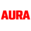 Aura written in bold red block letters against a black background.