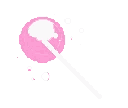 Pink lollipop on a white stick with floating sparkles in a pixel art style.